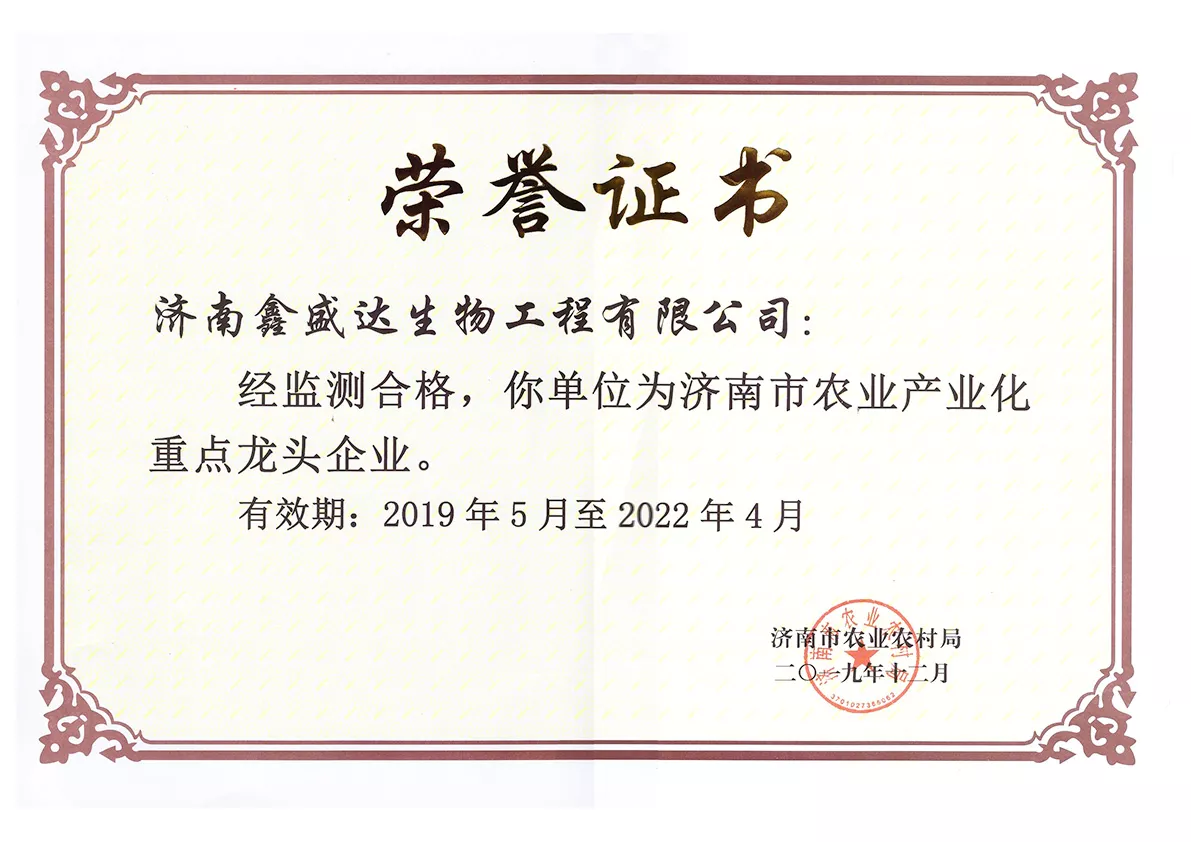 龙头企业证书