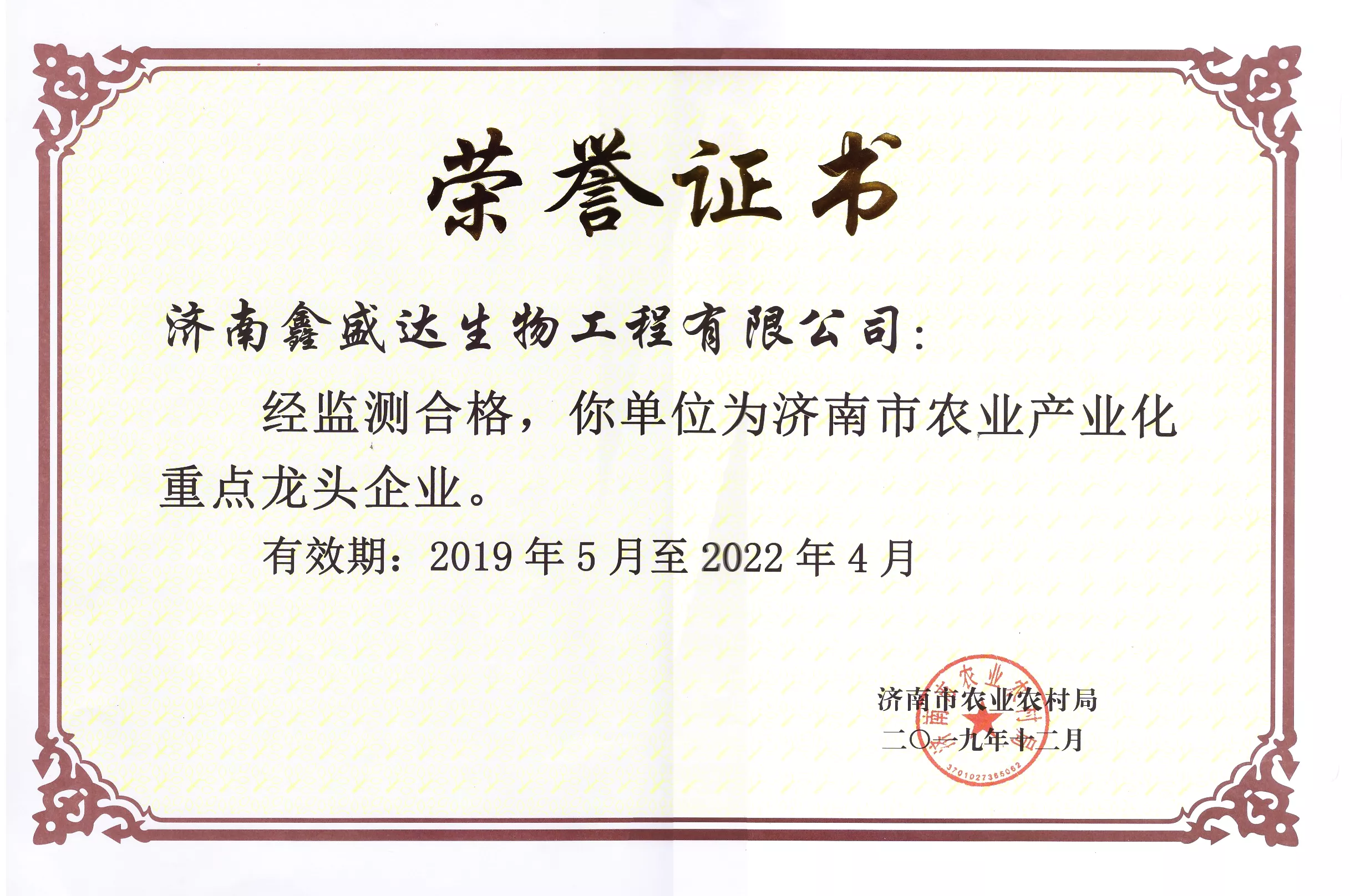 龙头企业证书
